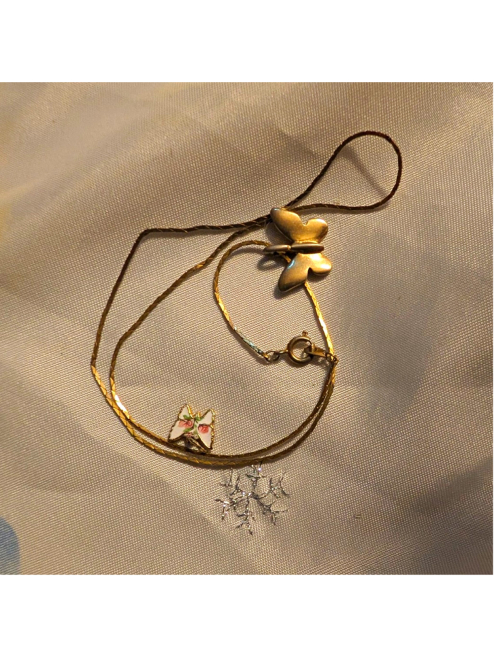Vtg Butterfly Necklace Jewelry & Gold Tone Enamel Floral Pendant ?Sarah Coventry
